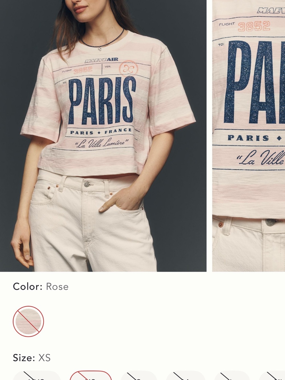 Anthropologie Rose Striped 'PARIS' Graphic Crop Tee